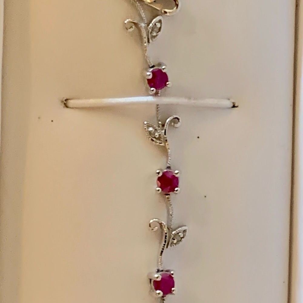 Bloomingdale’s Ruby Diamond Tennis Bracelet. 14K White Gold. - Picture 3 of 6
